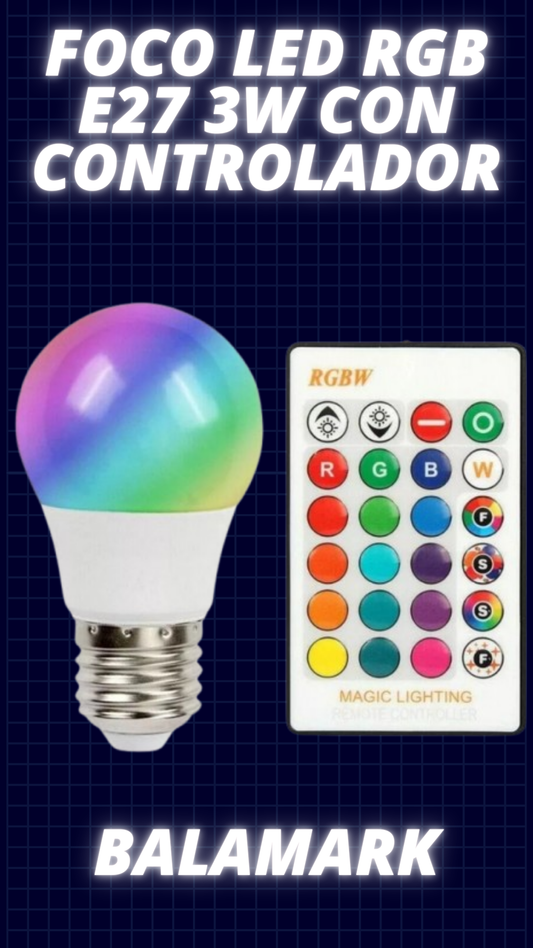Foco Led RGB E27 3W con Controlador